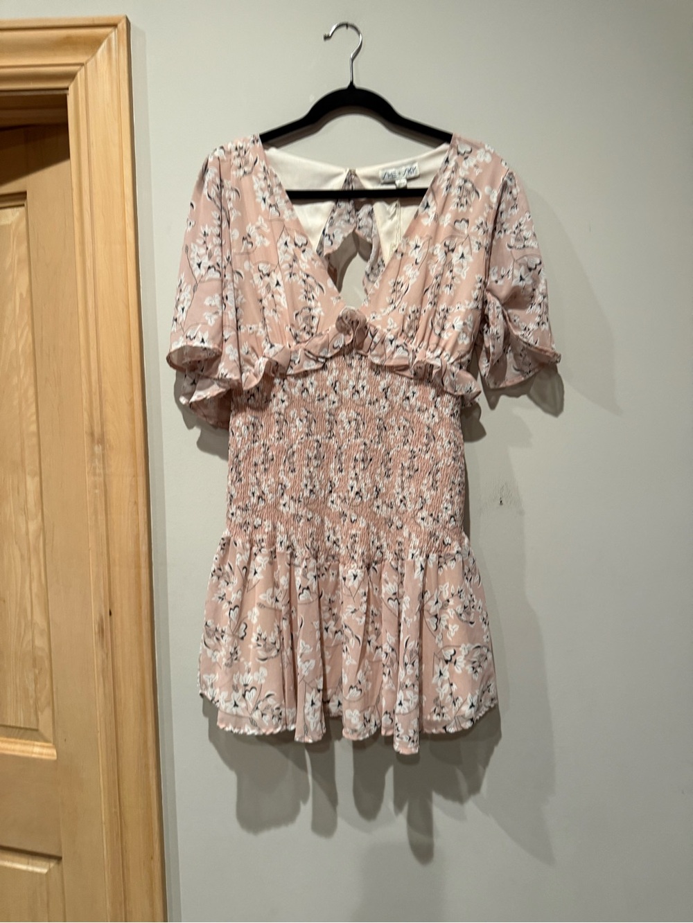 She and Sky Blush Pink Floral Open Back Mini Dress